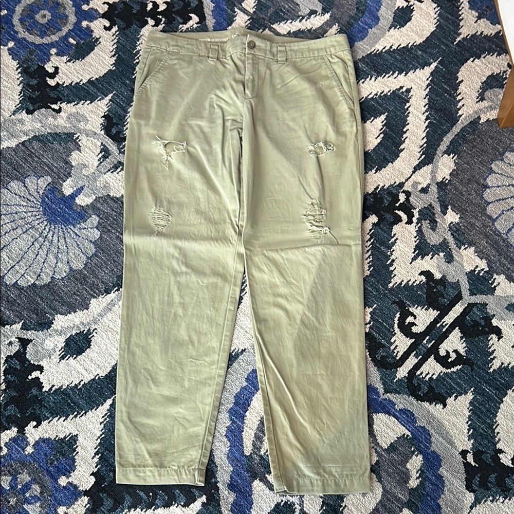 GAP Khaki Green Broken-In/Distressed Straight Leg Pants